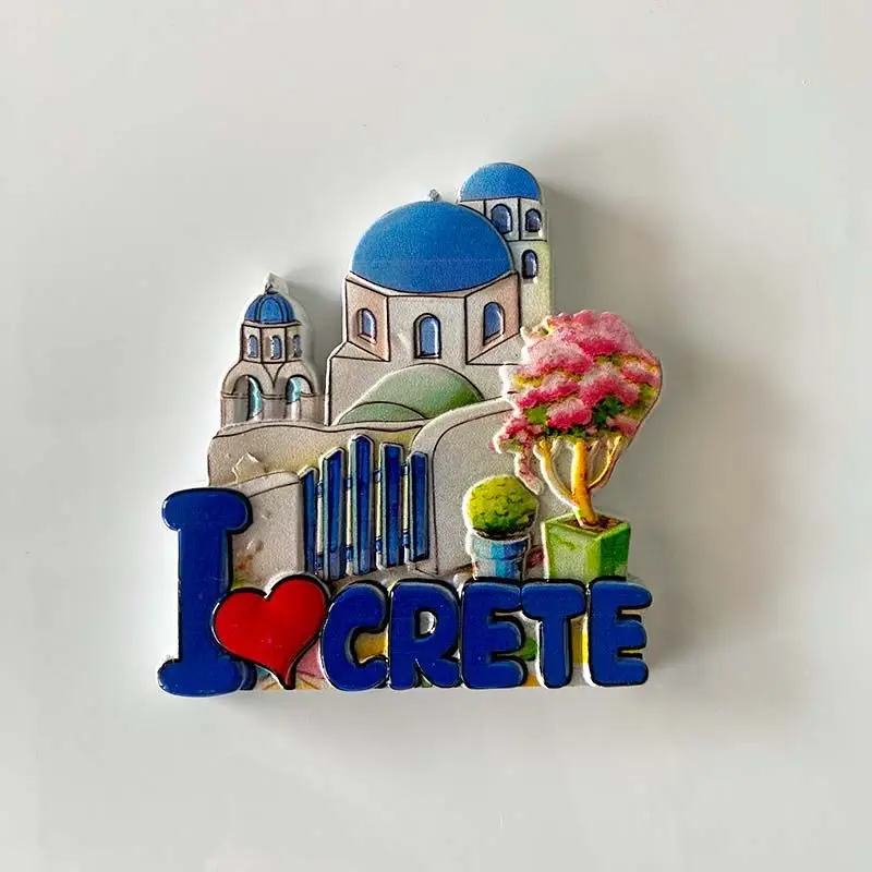 

Greece Crete Blue-domed Church 3D Resin Refrigerator Magnet, Imanes Nevera, Magnet Frigo, Mini Cute Home Decor Magnets