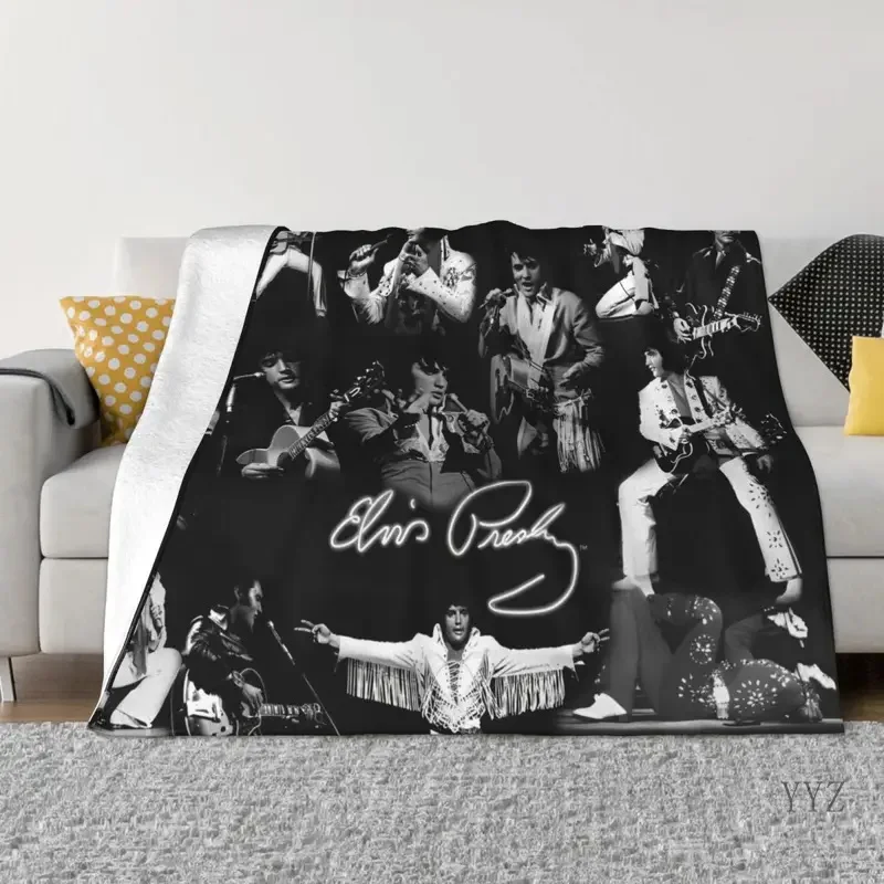 E-Elvis Presley Star Blankets Sofa Cover Flannel Printed Portable Lightweight Thin Throw Blankets for Bed Travel Quilt