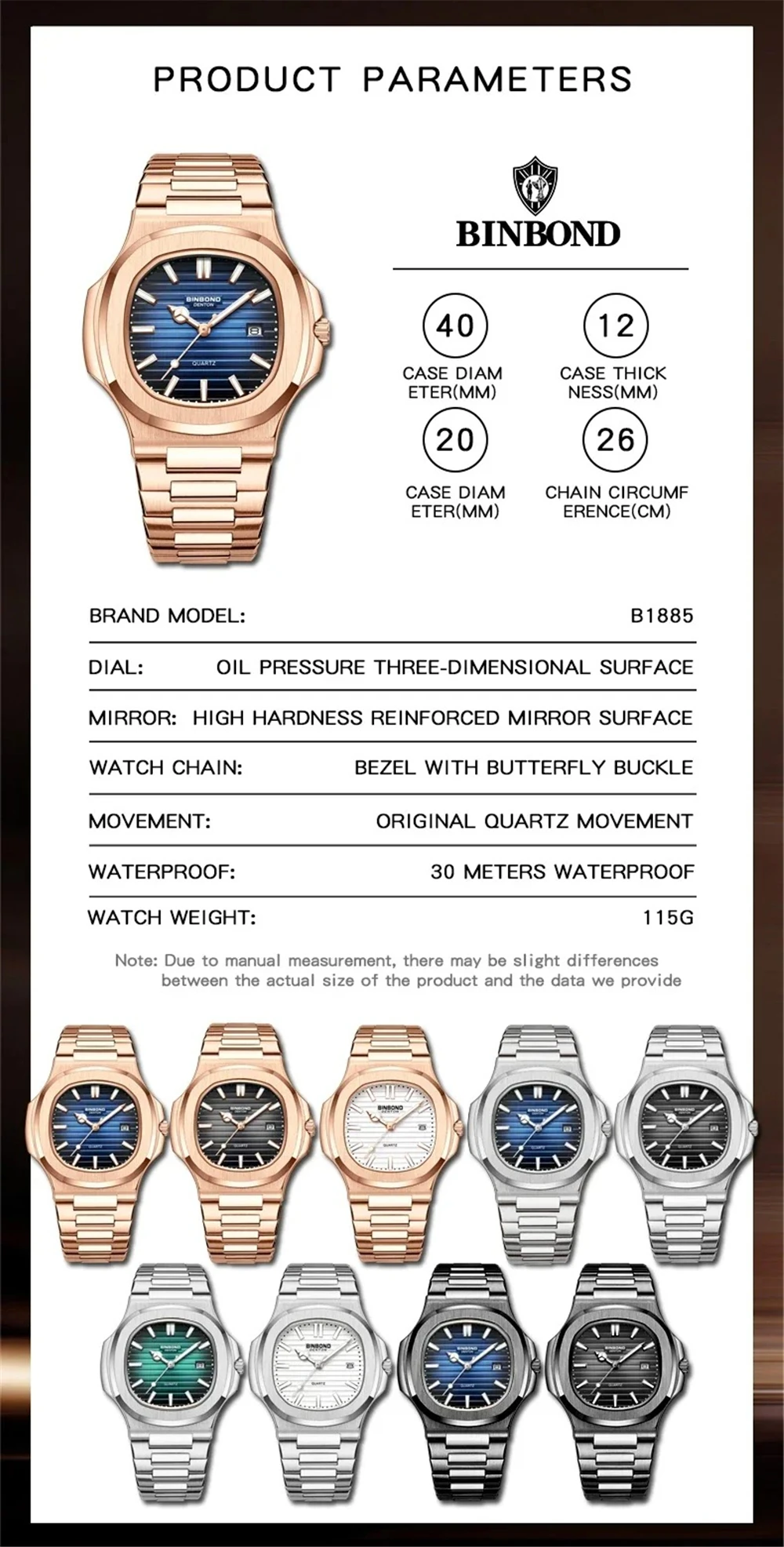 New Sapphire Rose Gold Watch Men Dress Swiss Brand High Quality Automatic Watches Mens Gifts Fashion Quartz Wristwatches Luxuoso