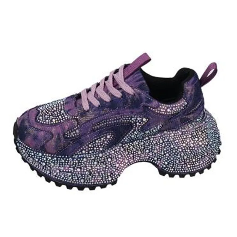 

НОВЫЕ ковбойские парусиновые кроссовки на толстой подошве со стразами, женские блестящие массивные туфли для папы, женские роскошные брендовые дизайнерские кроссовки с кристаллами Zapatos