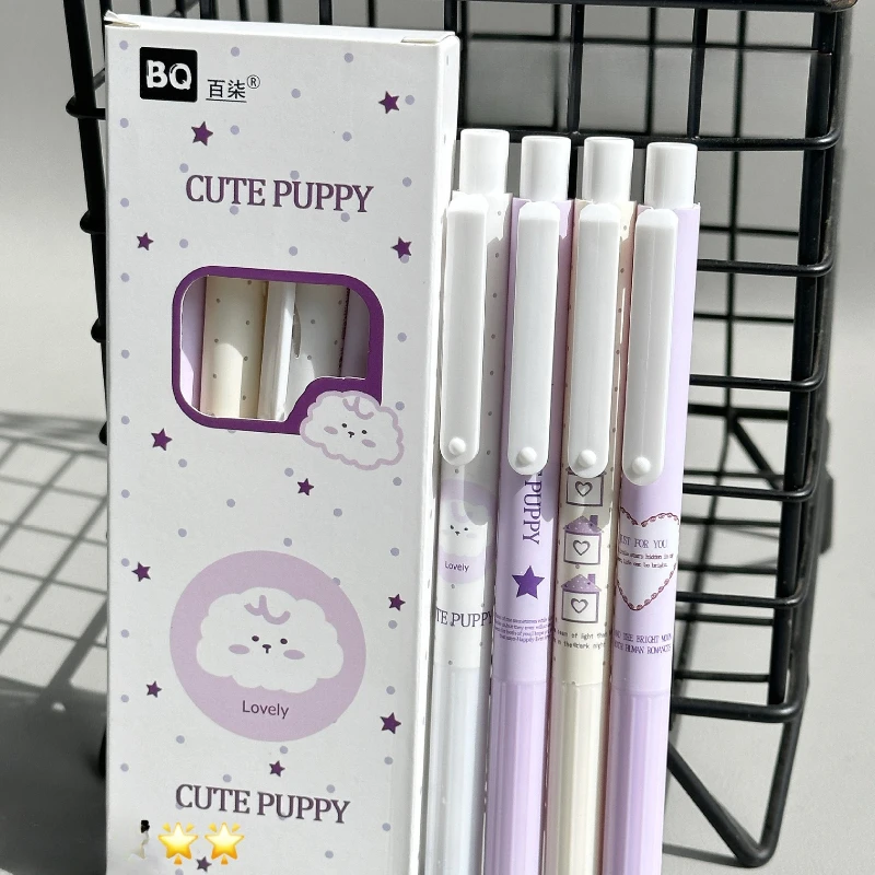 

4 шт./компл., розовый, фиолетовый, INS, набор эстетических гелевых ручек, 0,5 мм, быстросохнущие чернила, гладкие ручки для письма и экзамена для студентов, черная чернильная ручка