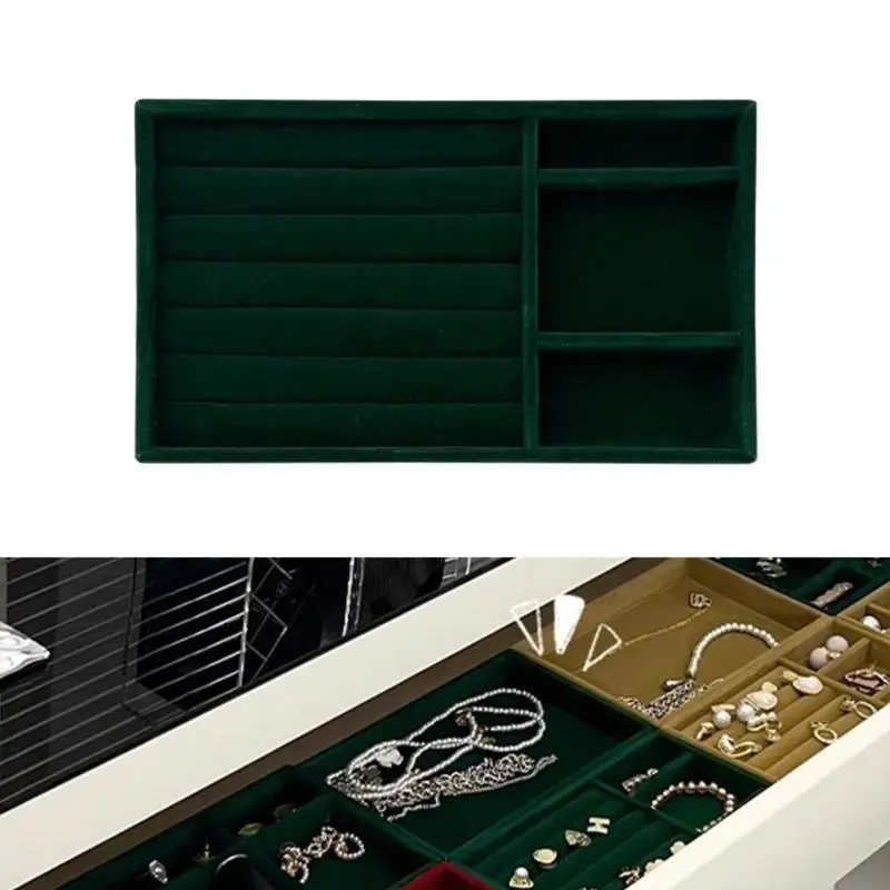 J78F Sturdy Lint Jewelry Tray Rings Organizers with Multiple Slots for Earrings and Rings Storage in Drawer or Dresser