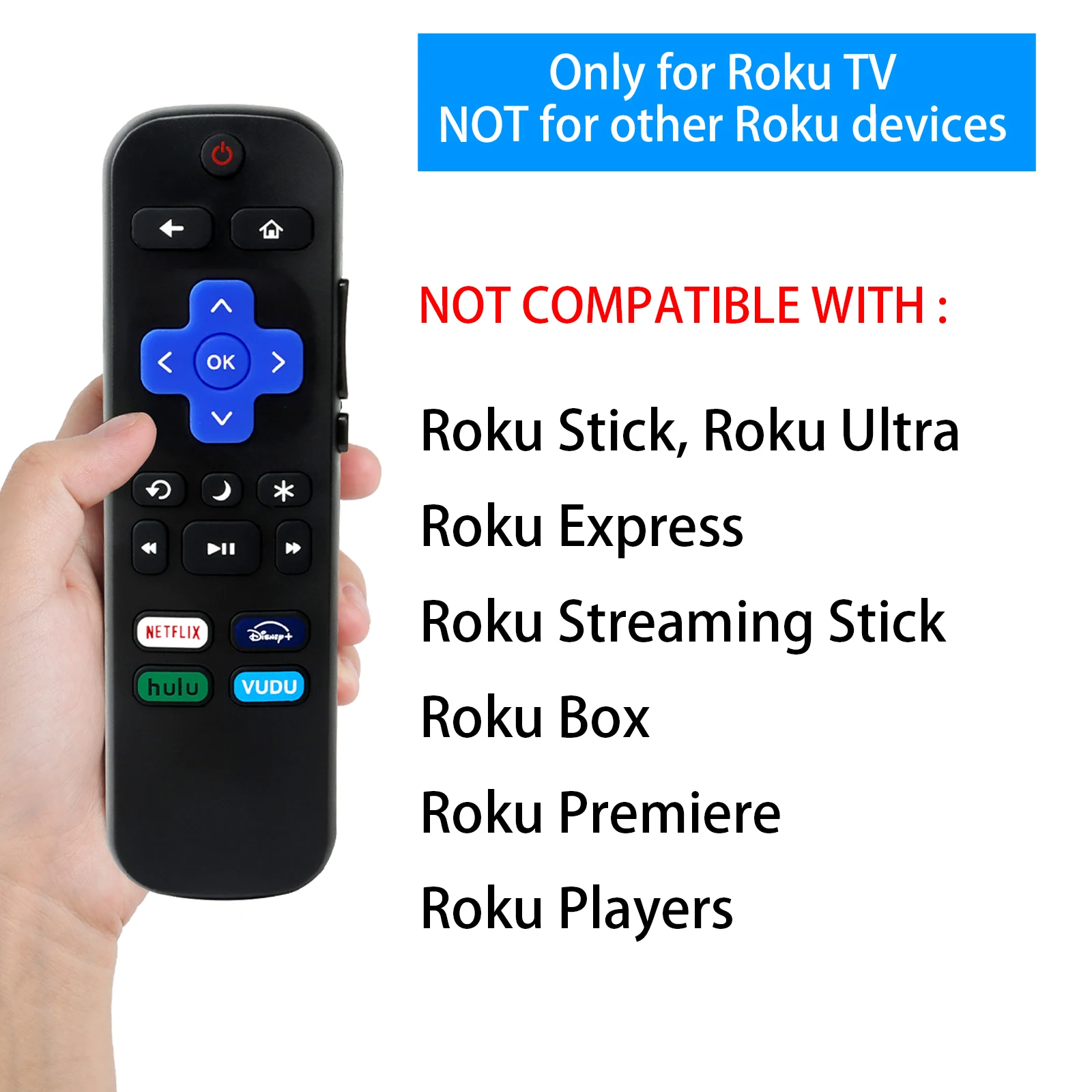 

New Remote Control Only Use for Roku TV for Hisense/TCL/Onn/Sharp/RCA Controller Replacement Directly Use with Shortcut Buttons