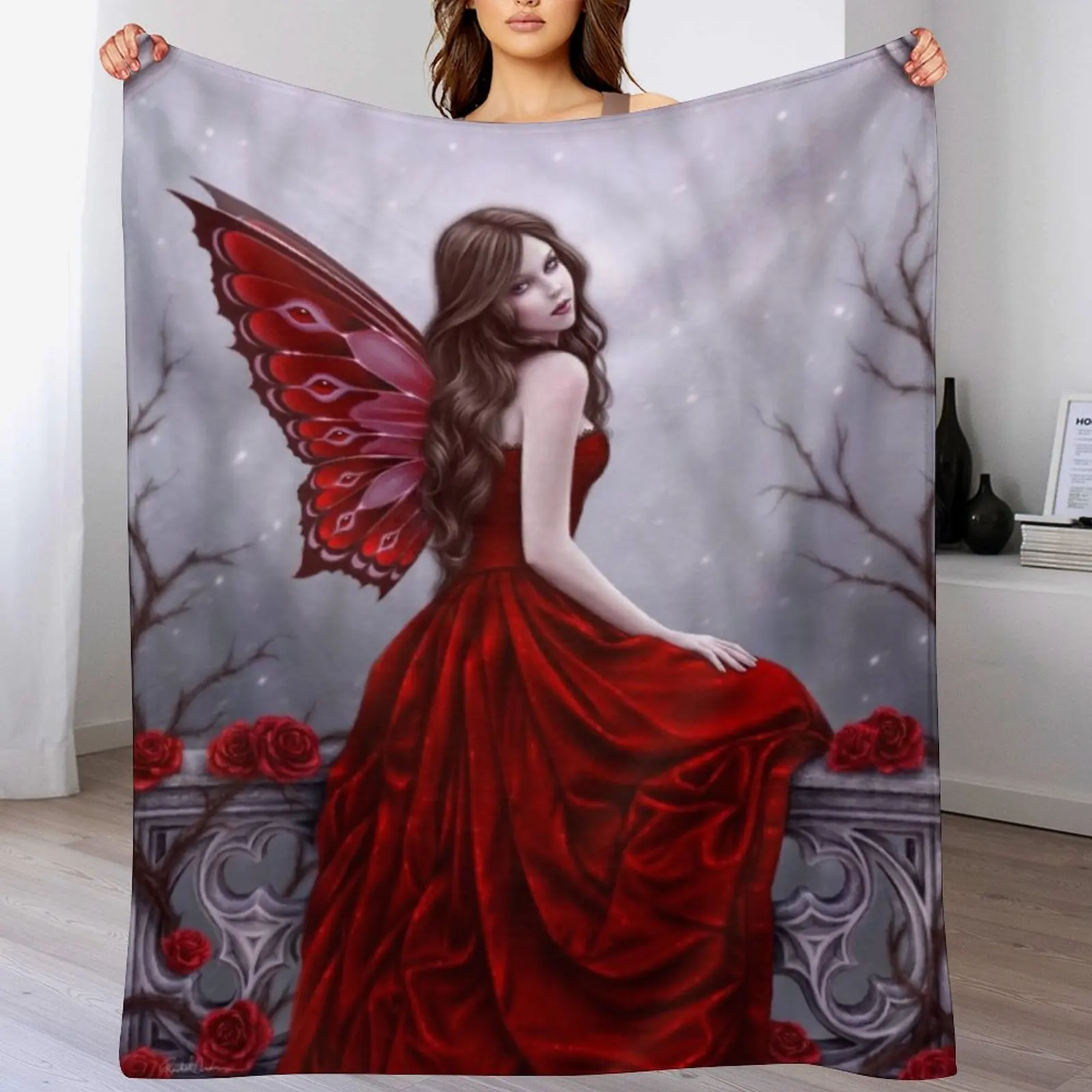 

Winter Rose Butterfly Fairy Throw Blanket manga Beach Travel Blankets