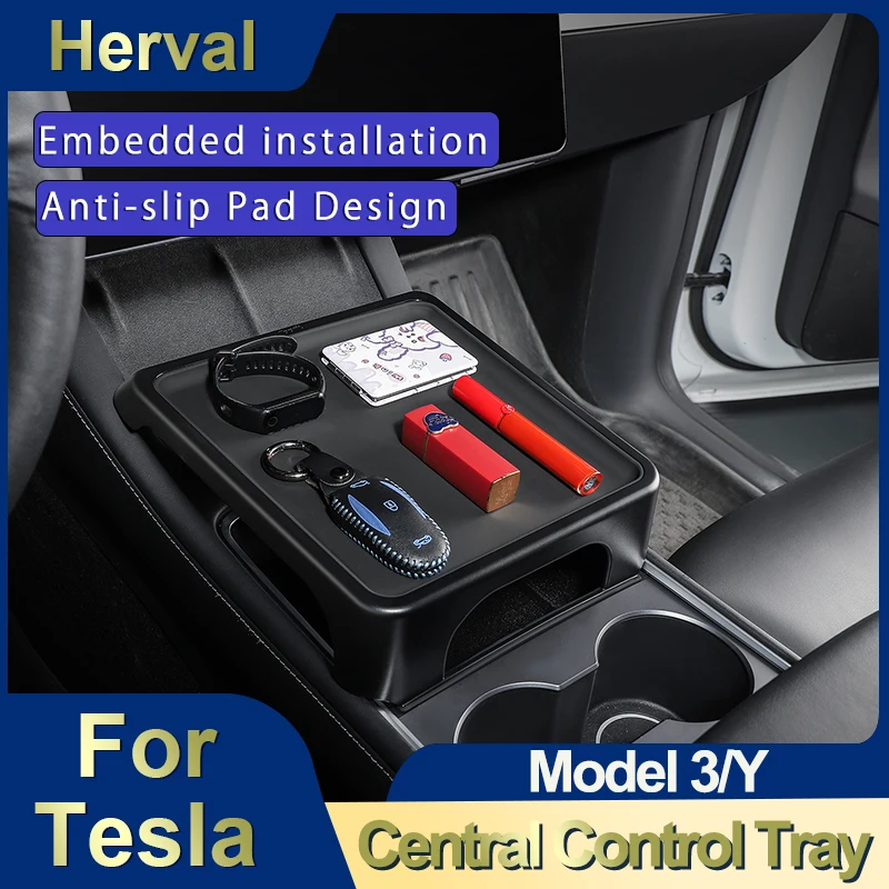 Herval For Tesla Model 3 Y Central Control Dining Tray Car Small Table Desk Center Console Tray Board Car Interior Accessories