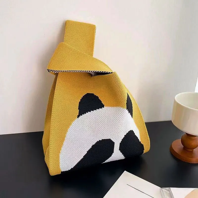 1PC Cute Panda Tote Fashion Trend Bucket Bag Cute Daily Hundred Handle Casual Tote Bag Lunch Bag Cute Fun Printed Hundred Tote B