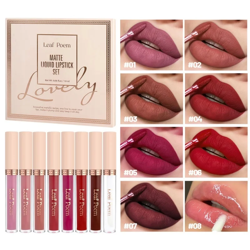 8 Pcs Matte Liquid Lipstick Lip Glaze - Waterproof Non-stick Long Lasting Lip Gloss Suitable For Valentine's Day, Daily, Parties