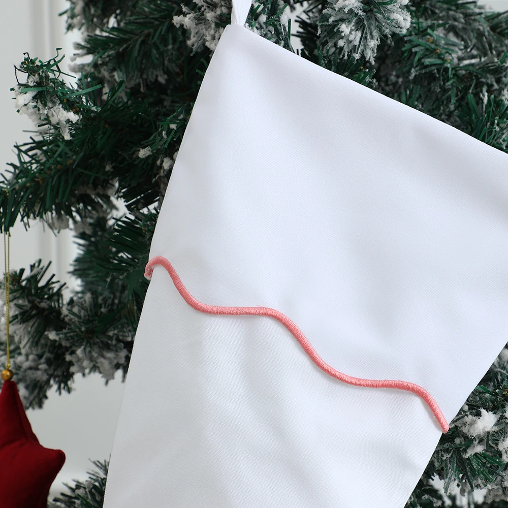 Weihnachtsstrumpf mit Stickerei, Jakobsmuschelmanschette, Süßigkeiten-Geschenk-Aufbewahrungstasche für Kinder, minimalistische Weihnachtsdekoration – Detail 5