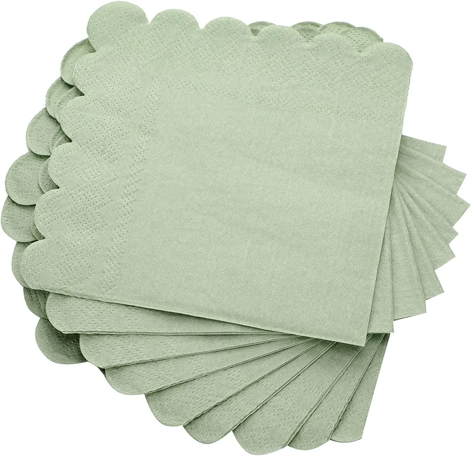 100Pcs Scalloped Sage Cocktail Napkins Disposable Paper Tissue Party Napkins Beverage Towels for Wedding Birthday Christmas