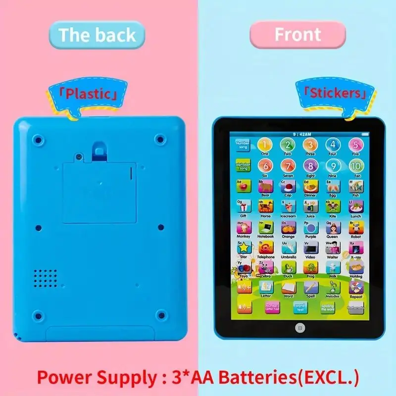 แท็บเล็ตการเรียนรู้ภาษาอังกฤษแบบโต้ตอบสําหรับเด็ก – อินเทอร์เฟซแอพสีสันสดใส ใช้แบตเตอรี่ AA อายุ 3 ปีขึ้นไป ของขวัญสําหรับคริสต์มาส/วันเกิด