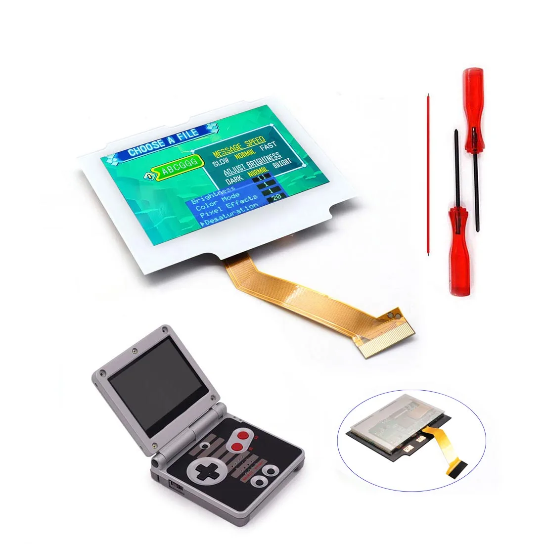 gba-sp-v5-hd-30-inch-ips-pre-laminated-lcd-kits-drop-in-install-no-soldering-for-gameboy-advance-sp-white-lens-housing-shell