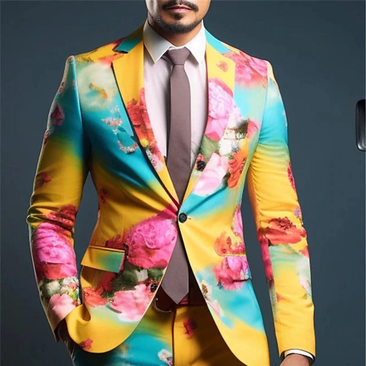 2024 fashion new men\'s leisure suit boutique business wedding host Slim suit flower jacket