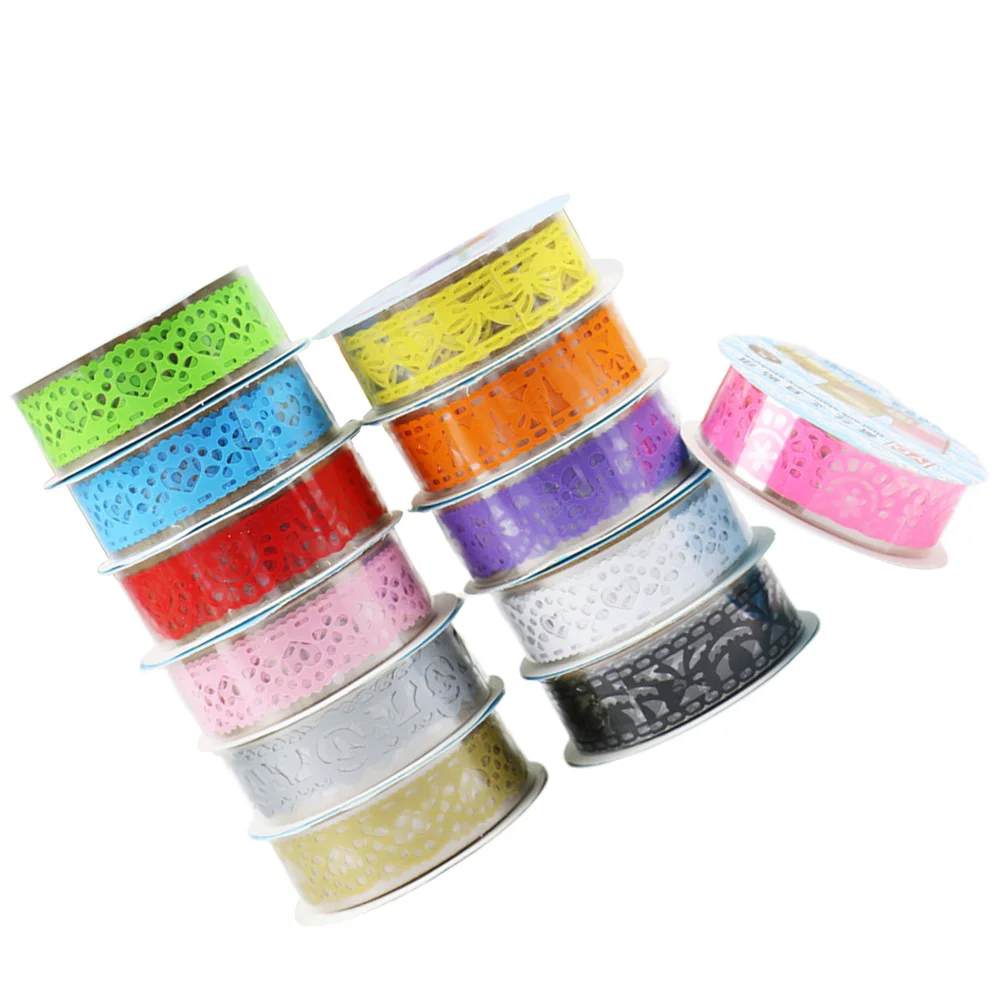 12 قطعة شريط دانتيل مجوف متعدد الألوان شريط لاصق مزخرف لسكرابوكينغ هدية التفاف مخطط مذكرات ملصقات الحرفية اخفاء