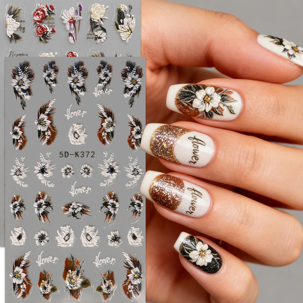 2 Stück Winter-Nagelkunstaufkleber mit Retro-Blumenprägung, exquisites Retro-Luxus-Thema, DIY, Geschenke, Party-Make-up-Styling, Kunstaufkleber