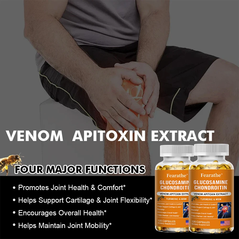 Glucosamine Chondroitin Bee Venom Turmeric & MSM - Bones, Joint Antioxidant, Digestive Support, Non-GMO