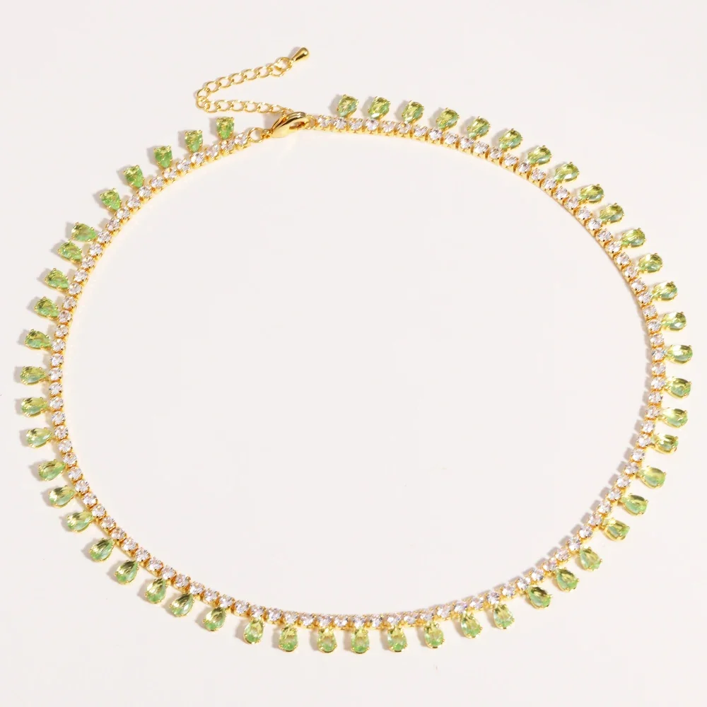 Tear Drop CZ Tennis Chain Luxury Cubic Zirconia Cubic Iced Out Tennis Chain Iced Out 18k Gold Plated Bling Necklace For Women