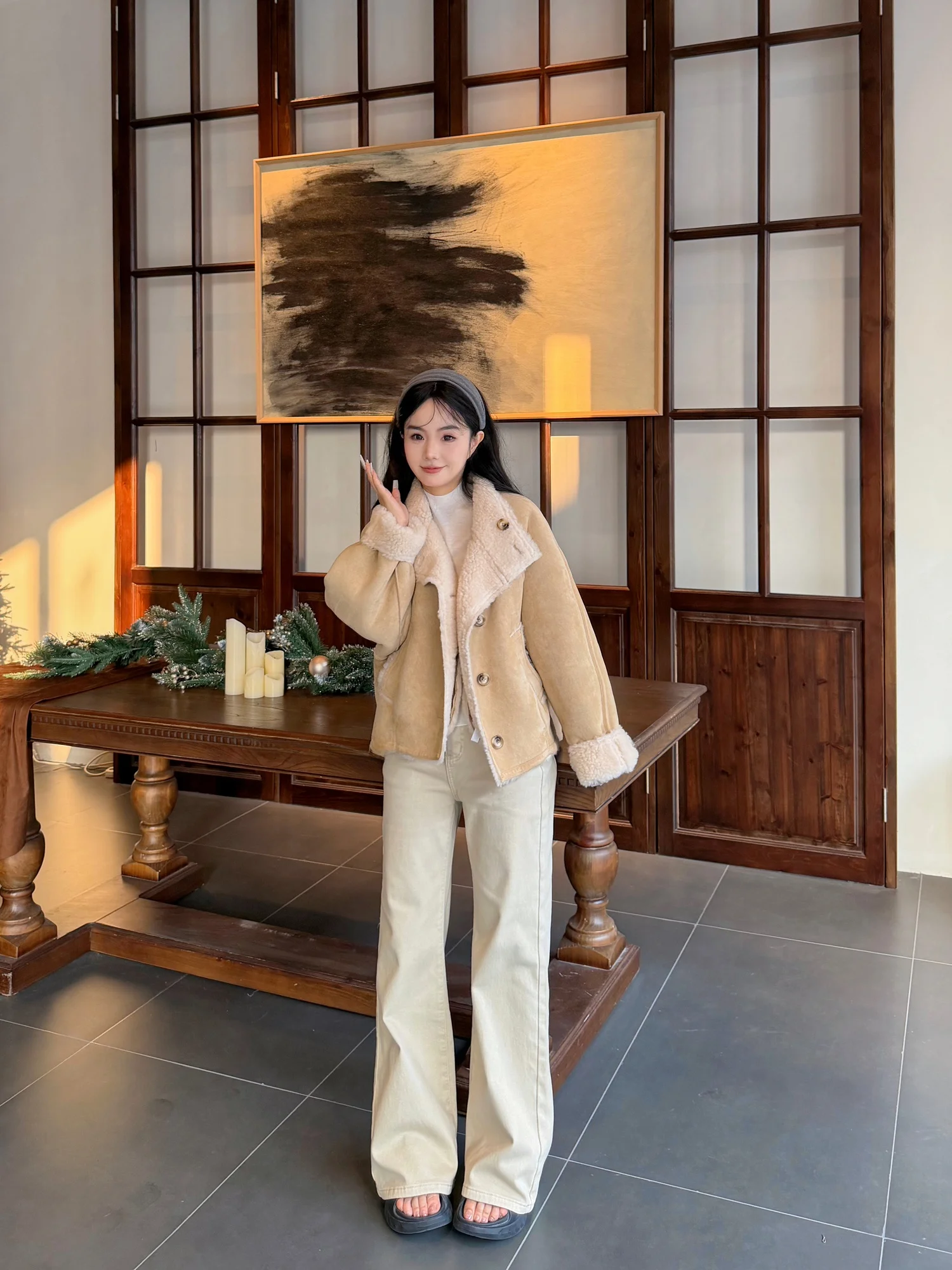 

Теплые джинсы с флисовой подкладкой цвета хаки для женщин, осенне-зимние, облегающие, повседневные, с высокой талией, расклешенные, длинные, удобные, больших размеров