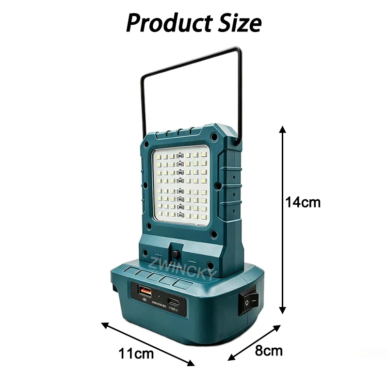 For Makita/Dewal/Milwaukee 18V Li-ion Battery Cordless Double sided LED Work Light With Hook USB Type-C Output Port Camping Lamp