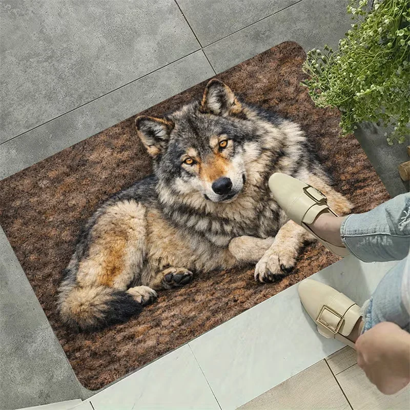 Realistic Wolf Door Mat, 3D Animal Print Rug, Non-Slip Entrance Floor Mat, Nature Home Decor for Living Room