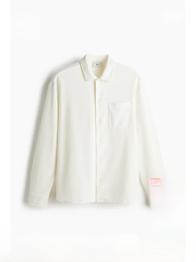 

Мужской кардиган H&M свободного кроя с длинным рукавом, фактурным тканым воротником, для повседневной носки, из смесового полиэстера и хлопка, стандартной длины, без застежки