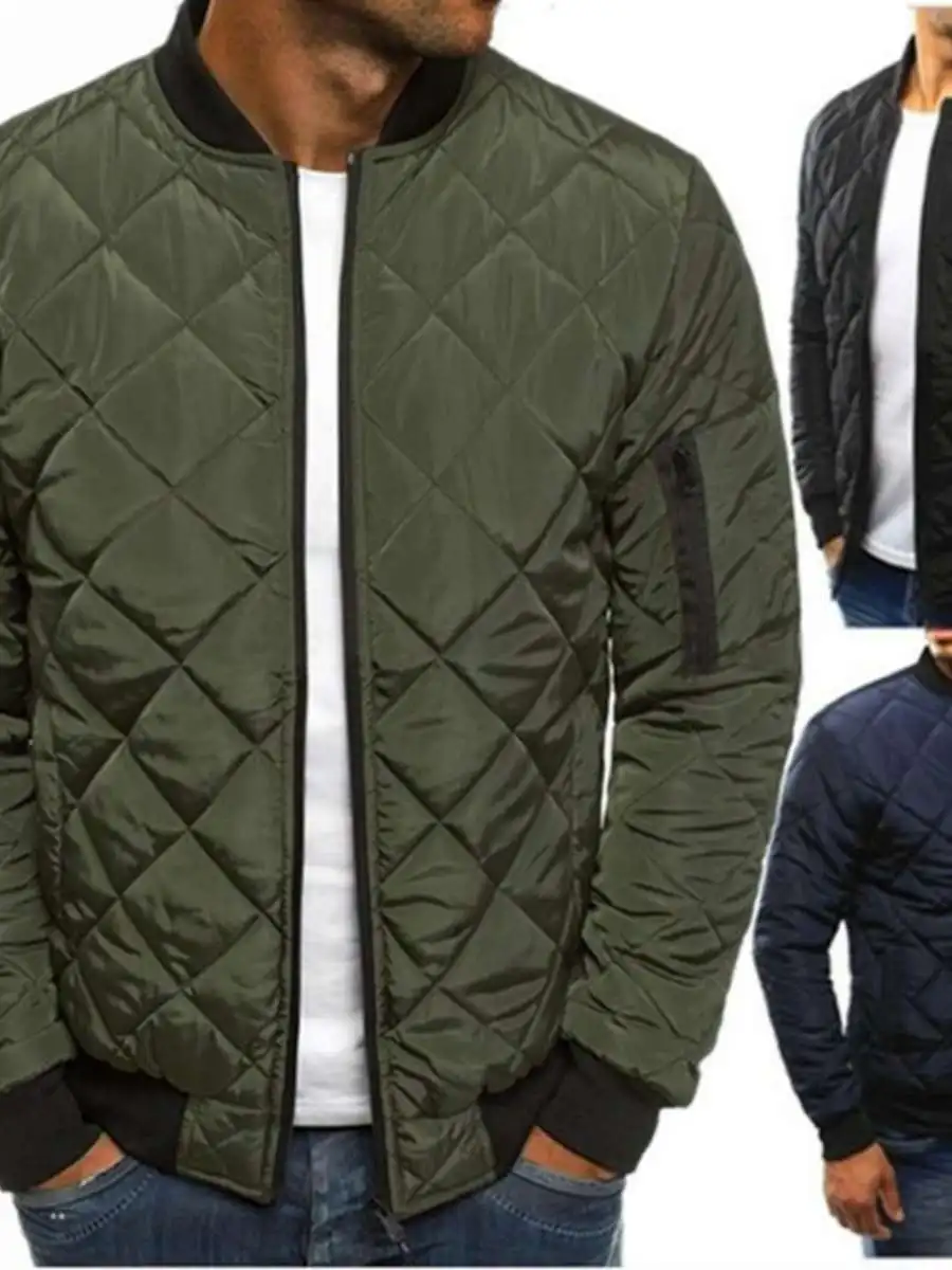 

Новая зимняя мужская хлопковая куртка с воротником-стойкой, ромбовидным узором, теплая, повседневная, свободного кроя, с наполнителем из полиэстера, на длинной молнии