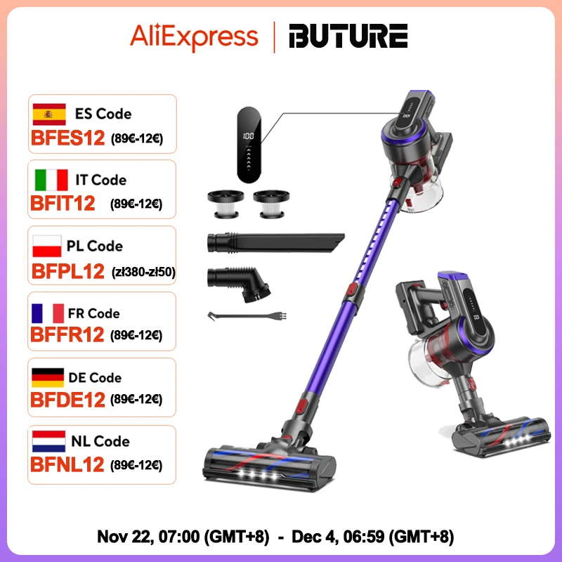 BUTURE 450W 38Kpa Handheld Wireless Cordless Cleaner Vacuum with Touch Display and 1.5L Large Dust Cup for Floor Carpet Car Pet