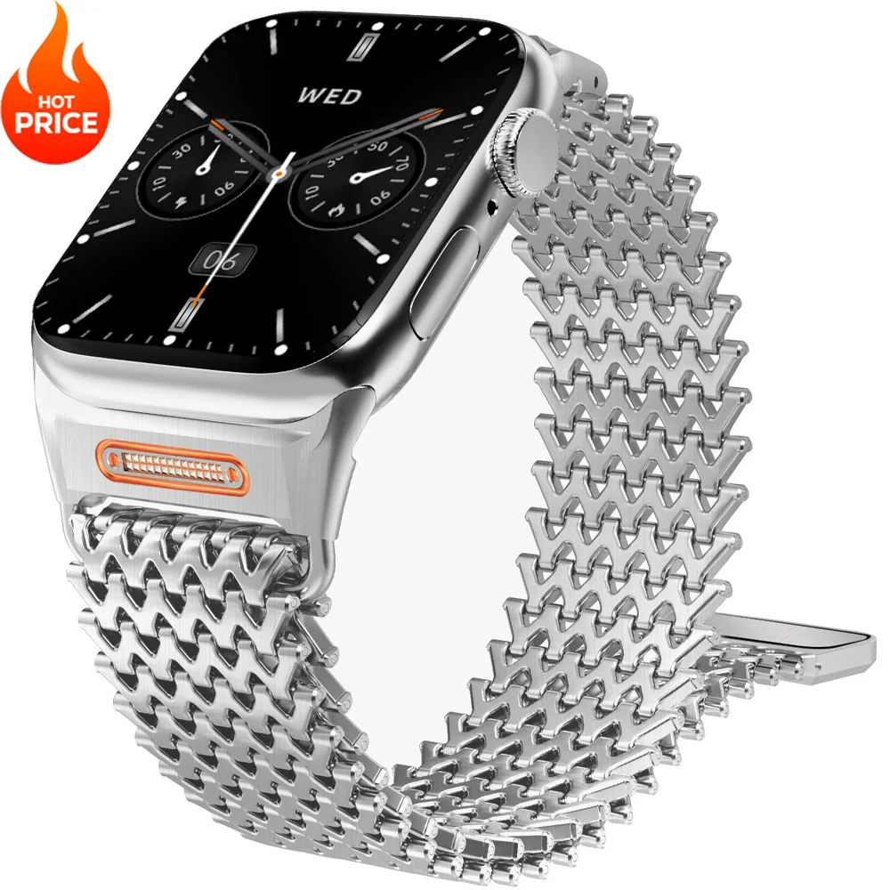 

Ремешок из нержавеющей стали для Apple Watch Ultra 2 49 мм 46 мм 45 мм 44 мм 42 мм Металлический ремешок с магнитной петлей для Iwatch Series 10 9 8 7 6 SE