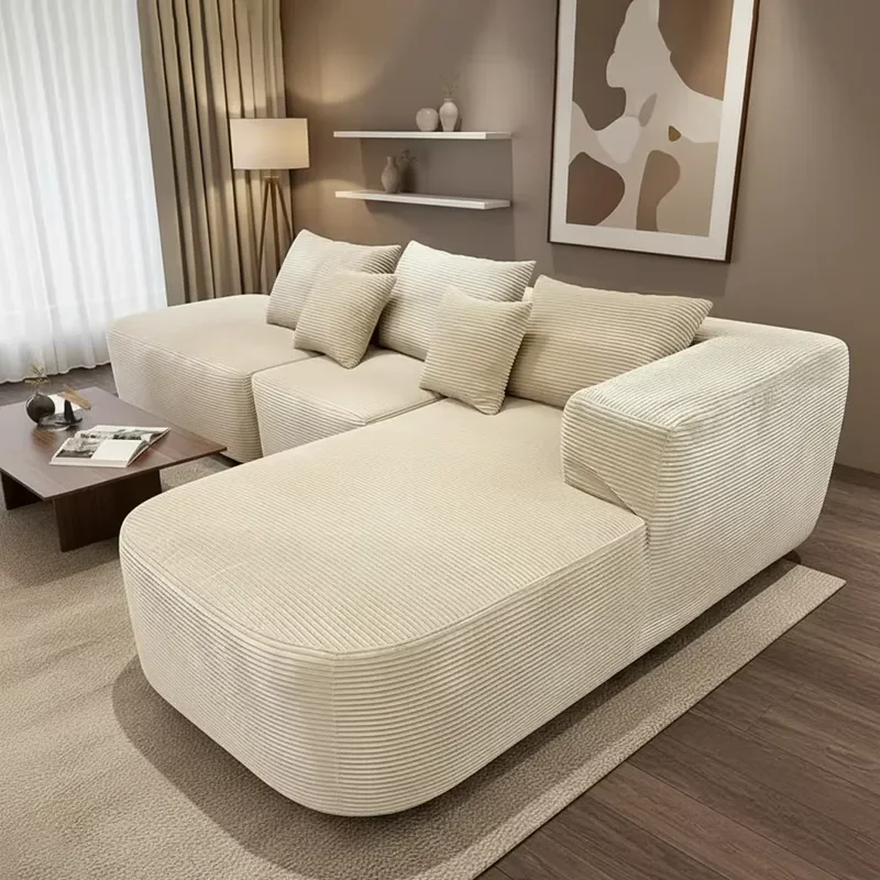 Modern L-shaped Compressed Sofa Popular Home Use Foam Sofa in a Box Cream Compressed Cloud Couch Hot Sale Large Living Room