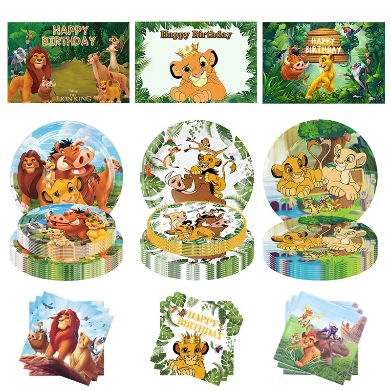 Décorations de fête d'anniversaire Simba : vaisselle, gobelets, assiettes, serviettes, nappe, ballons, fournitures pour fête du Roi Lion, toile de fond pour anniversaire