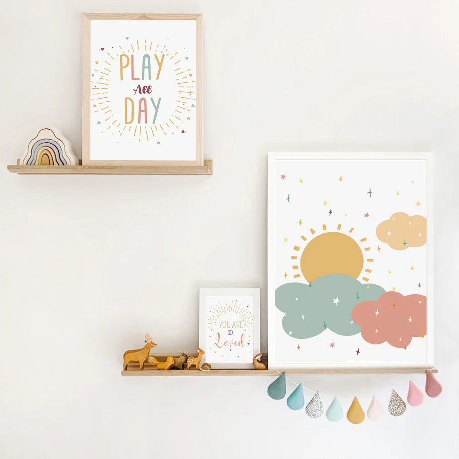 Cute Cartoon Rainbow Clouds Inspirational Posters Minimalist Print Canvas Painting Wall Art for Living Room Modern Home Decor