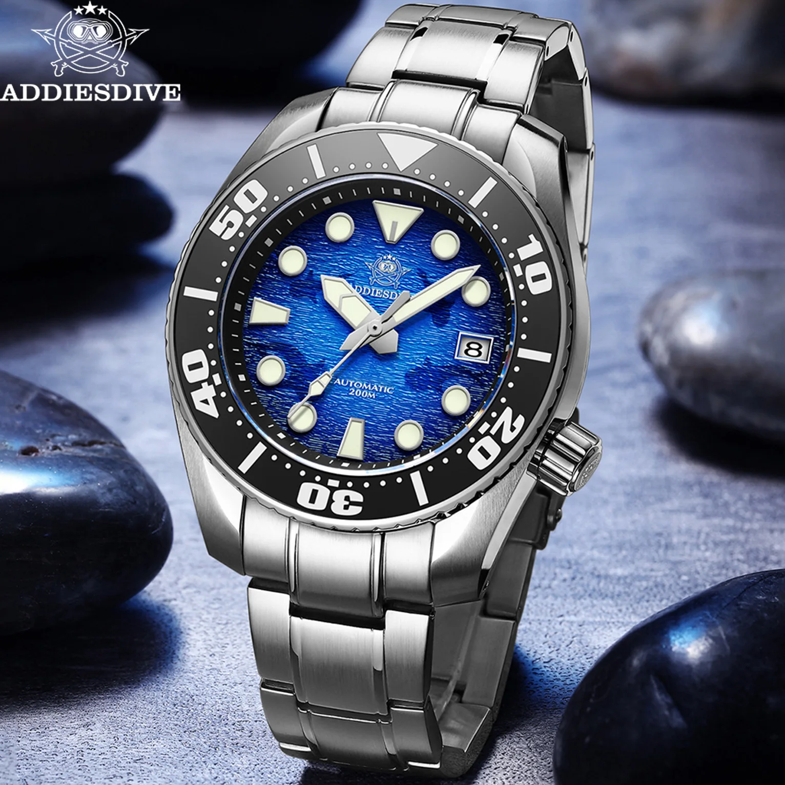 ADDIESDIVE Men\'s Sapphire Glass Mechanical Watch Waterproof Ceramic Bezel Luminous Automatic Watches Luxury Steel Diving Watch