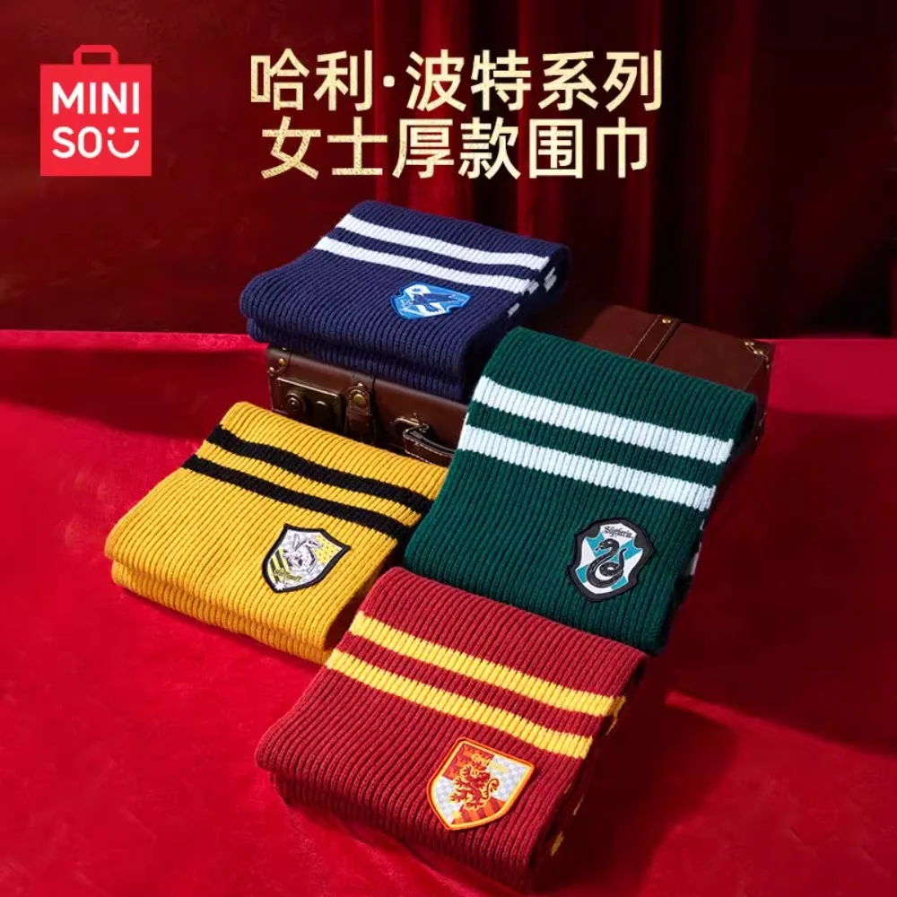 MINISO genuino nuevo Harry Potter Academy bufanda tejida a rayas Anime Kawaii moda para chicas niños Otoño Invierno bufanda cálida regalos juguete