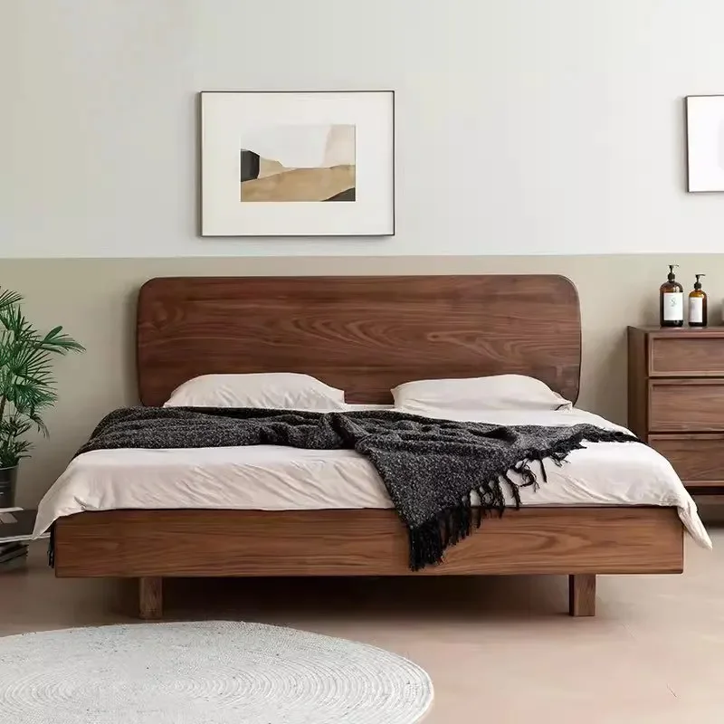 Design North American black walnut suspension bed Nordic master bedroom modern double high backrest