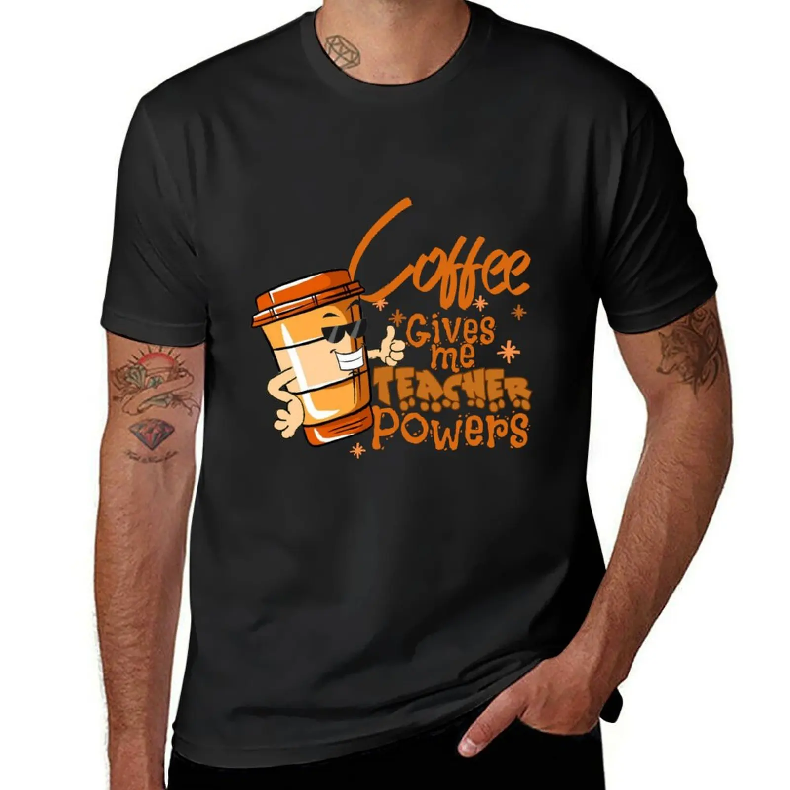 

Coffee gives me teacher powers T-shirt anime shirts graphic tees Men's clothing