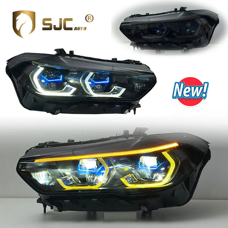 SJC Auto Dual Color DRL Switch Laser Style Headlights for BMW X5 G05 G18 19-22 Car Parts Play and Plug Black Shadow Lighting