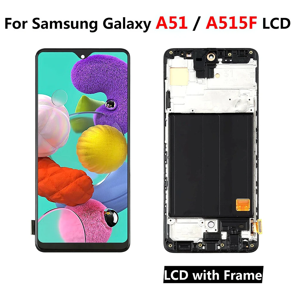 

AMOLED for Samsung Galaxy A51 SM-A515F LCD Display Full Touch Screen Digitizer Assembly Replacement with Frame