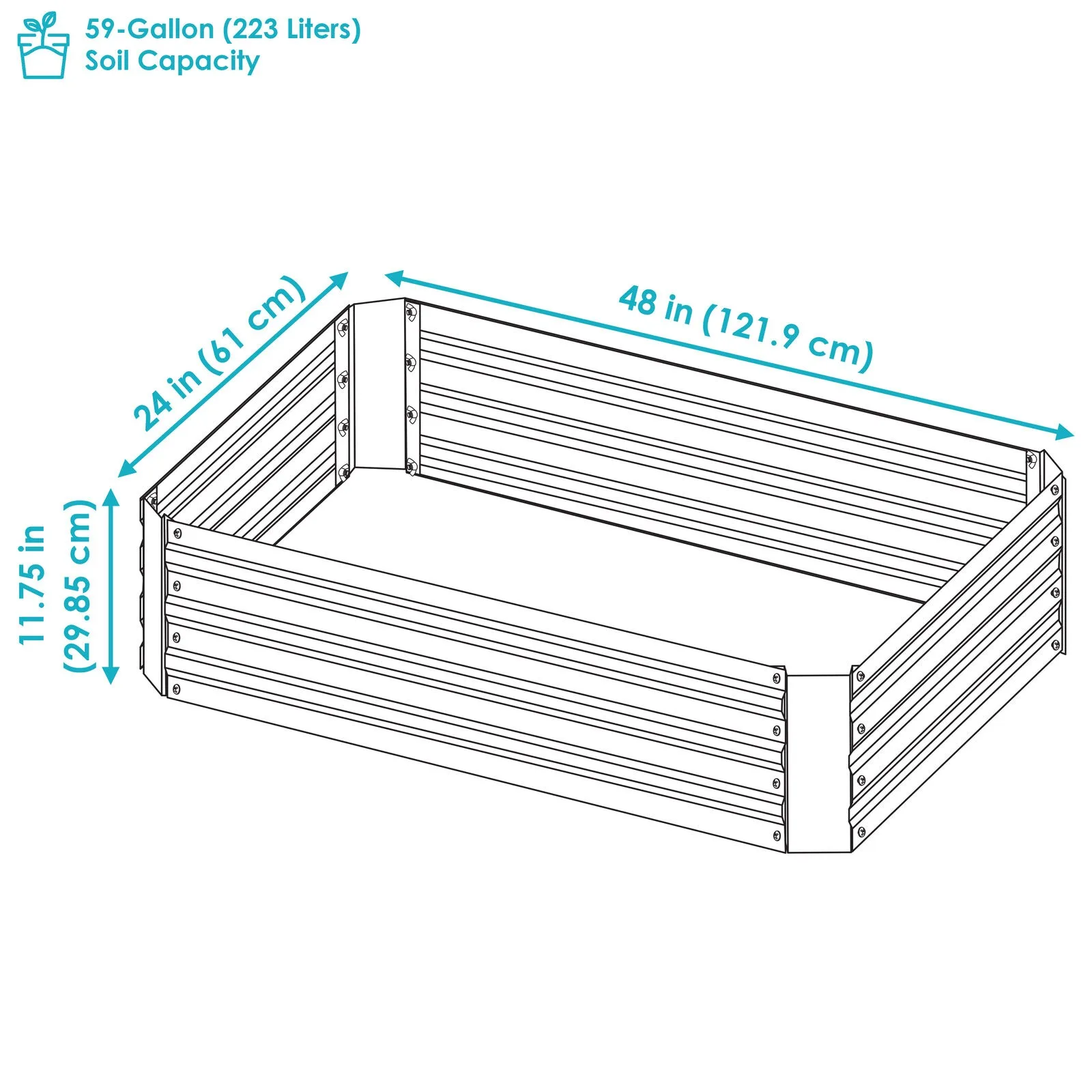 US Galvanized Steel Rectangle Raised Garden Bed - 48 in - Woodgrain by Sunnydaze