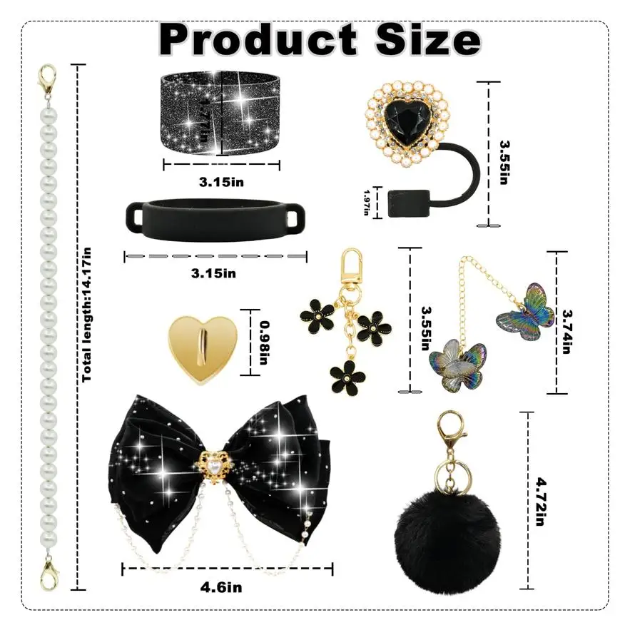 Bling Cup Accessories Set for 20/30/40 Oz Tumblers with Handle - Glitter Bow Straw Topper Heart Straw Cover Pearl Water Bottle D