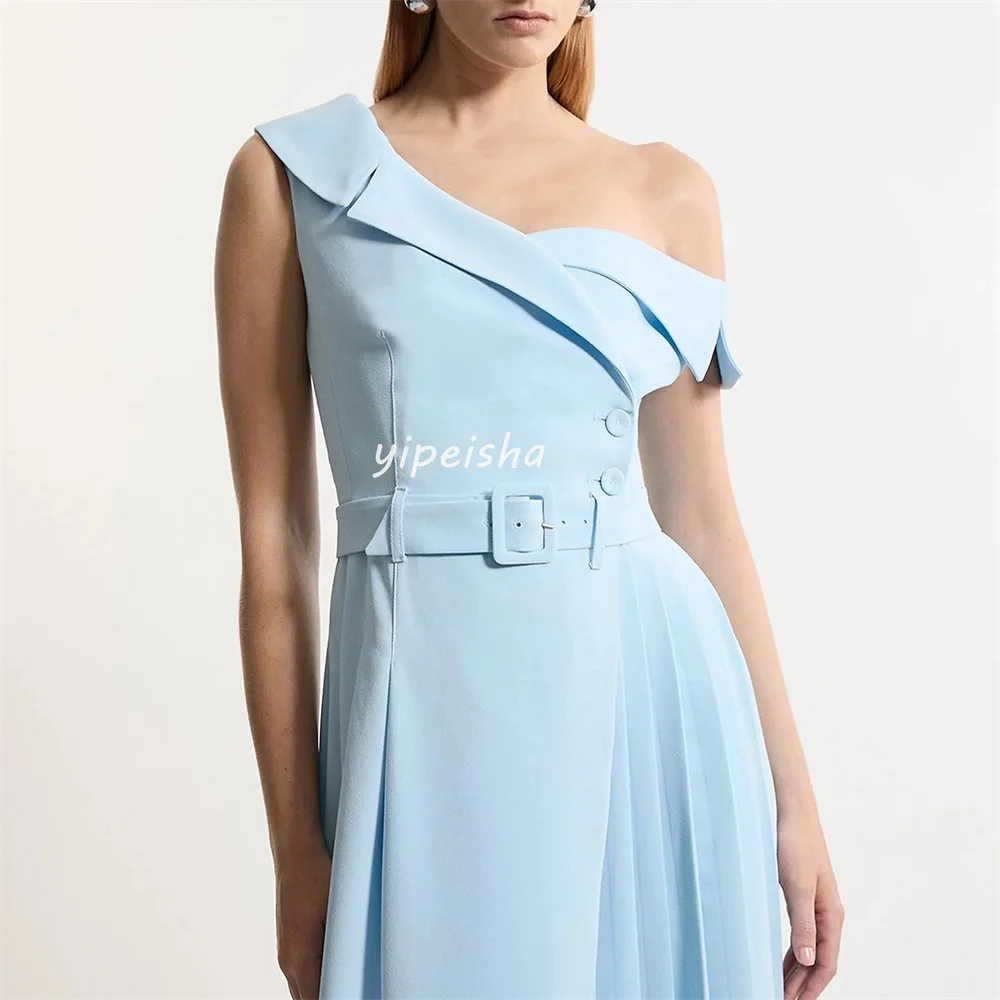 Modern Style High Quality Jersey Pleat Draped Sash A-line One-shoulder Midi Dresses Bespoke Occasion Dresses Fashion Formal