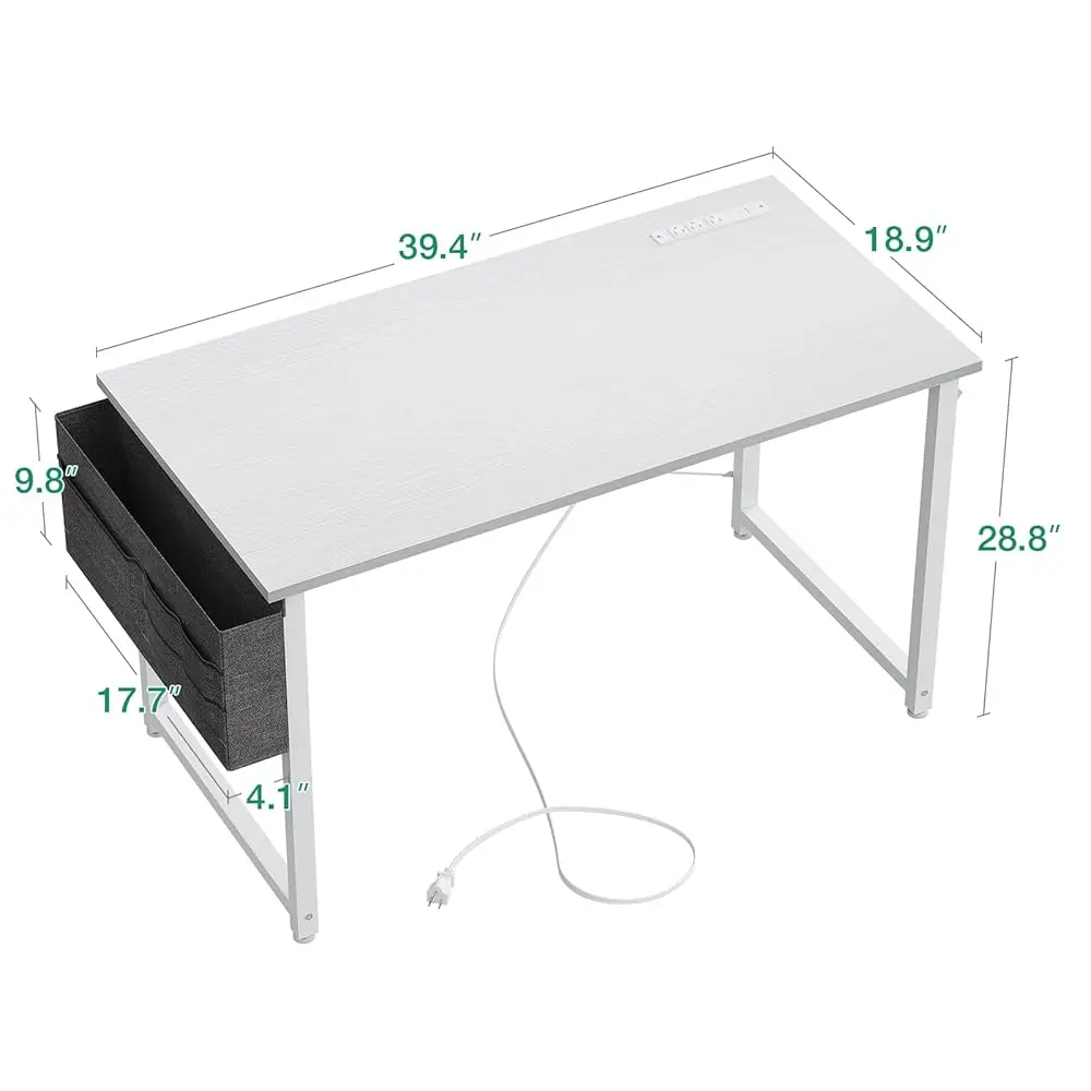 Small Desk With Power Outlets And Usb Port Computer Desk For Home Office Gaming Style Writing Desks With Storage Bag Headphone