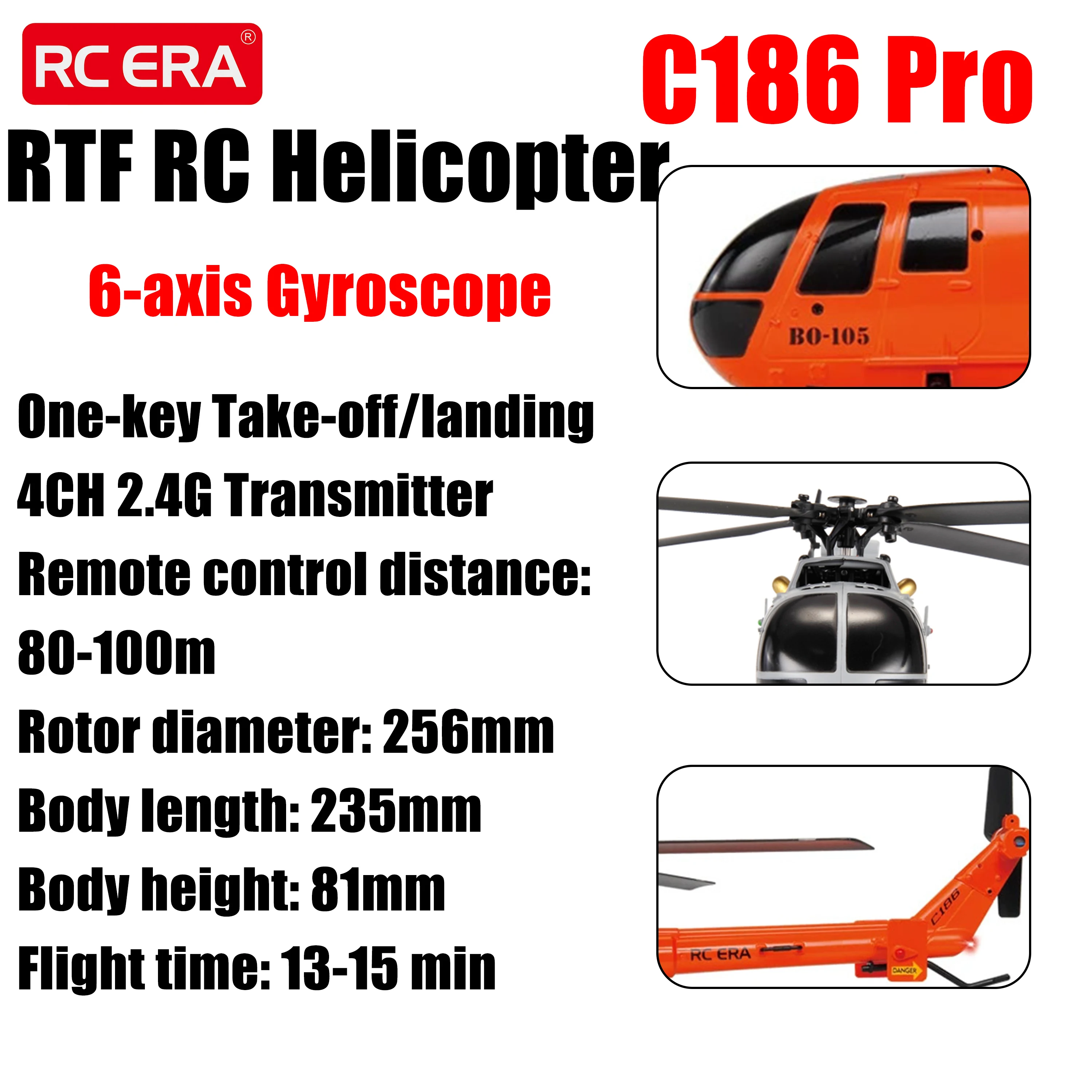 C186 Pro RTF RC Helicopter 6-axis Gyroscope One-key Take-off/landing 6G Mode 7.4V Battery USB 4CH 2.4G Transmitter Motor Part