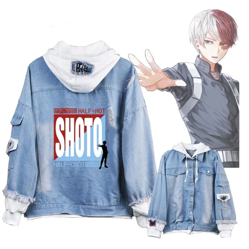 Anime Boku No My Hero Academia Midoriya Bakugou Katsuki Shoto Todoroki Cosplay Hoodie Costume Men Women Denim Jacket