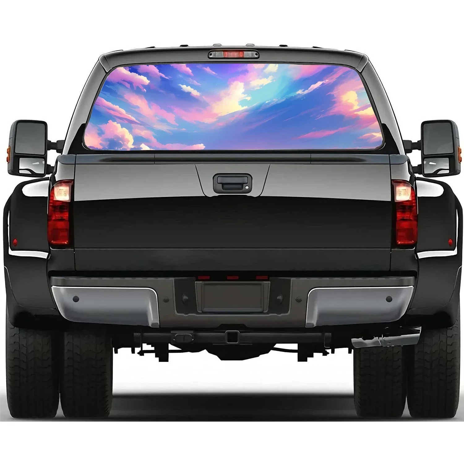 Blue Sky White Fluffy Clouds Rear Window Decal Fit Pickup,Truck,Car Universal See Through Perforated Back Windows Vinyl Sticker