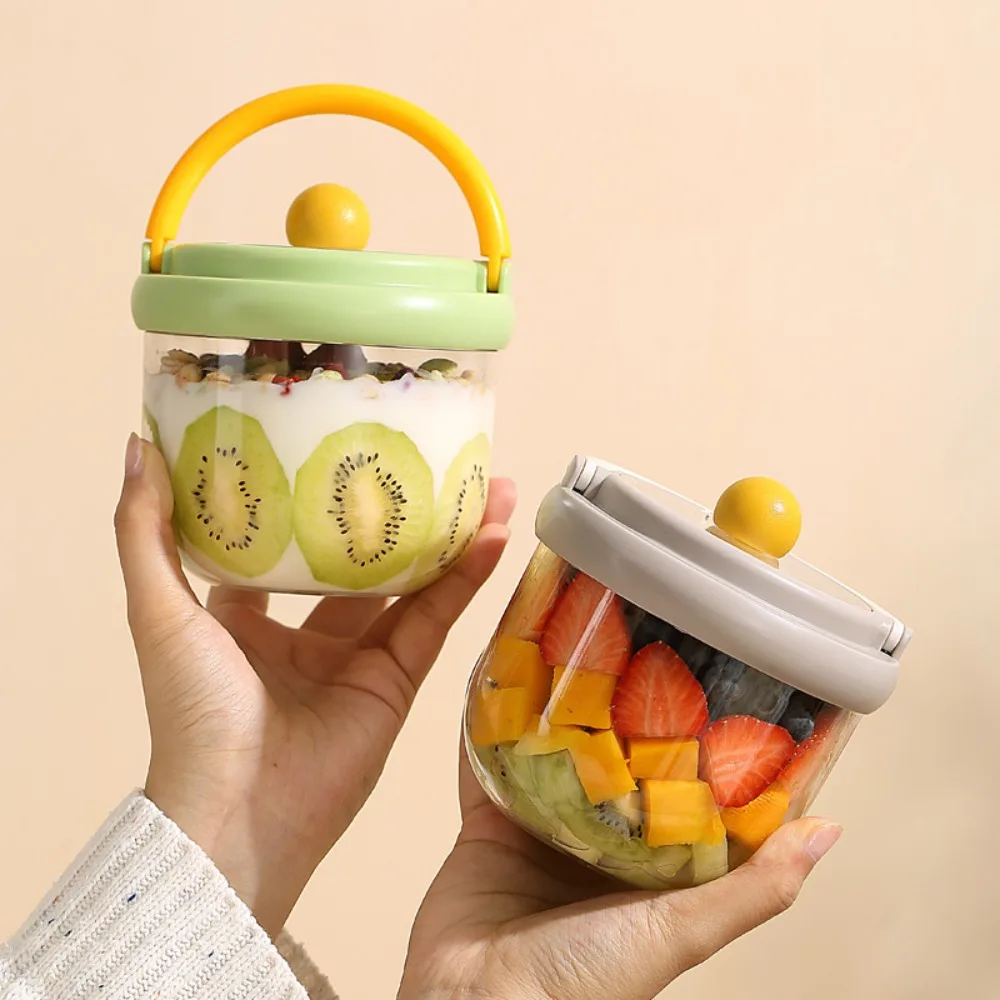 

INS Leak-proof Salad Cup Sealed Transparent Breakfast Cup Plastic with Spoon Oatmeal Cup Outdoor