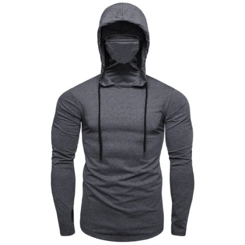 2026 Men's Spring Autumn Gym Thin Hoodie with Mask Casual Splice Large Mask Hooded Sweatshirt for Cycling Motorcycle And Fitness