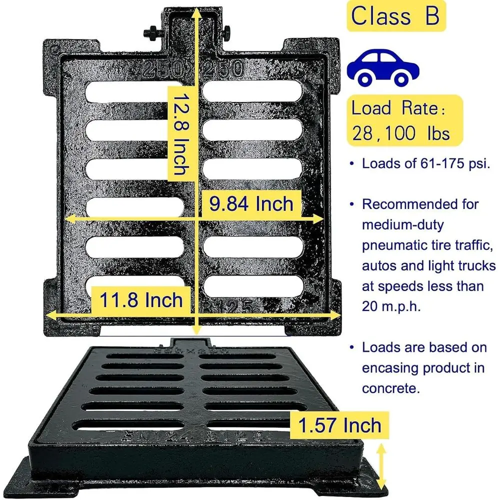 10x10 Heavy-Duty Outdoor Driveway Channel Cover, Square Metal Trench Drain Grate with Base for Garage Use