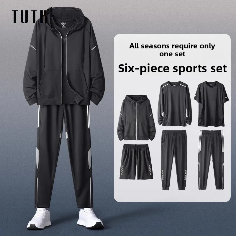 

Мужской комплект спортивной одежды для фитнеса и тренировок, быстросохнущая одежда для бега на открытом воздухе, баскетбольная одежда, толстовка с длинными рукавами и длинные брюки