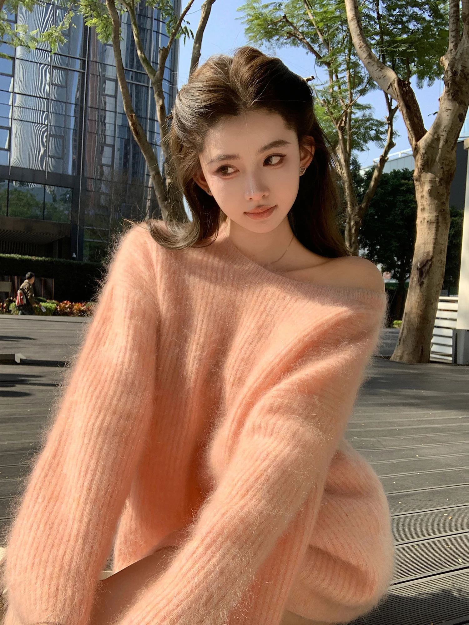 

Lilylikes Super Mohair High Gauge Baby Camere Sweater Luxury Fluffy Comfortable Women's round Ne Knitted Woolen Top