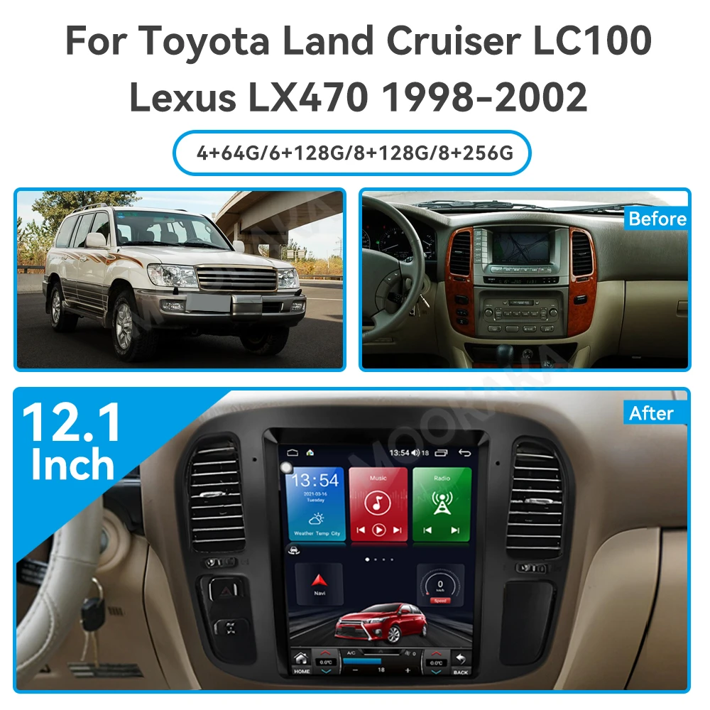 For Toyota Land Cruiser 100 LC100/Lexus LX470 1992-2002 Car Radio Multimedia Player Wireless Carplay Android Auto Autoradio Unit