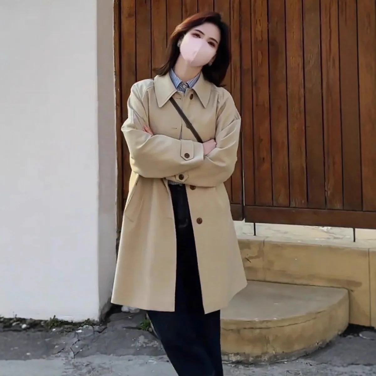 

2025 New Style Women's Casual Long Coat Spring Autumn Slimming Loose Korean Version Small Size Organic Cotton Material